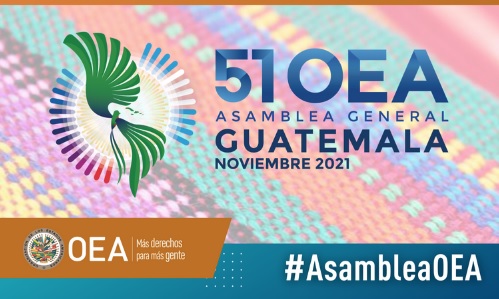 El logo oficial de la Asamblea destaca el Quetzal, el ave nacional de Guatemala, “que representa el mapa de las Américas con sus alas extendidas”(1 de septiembre de 2021)